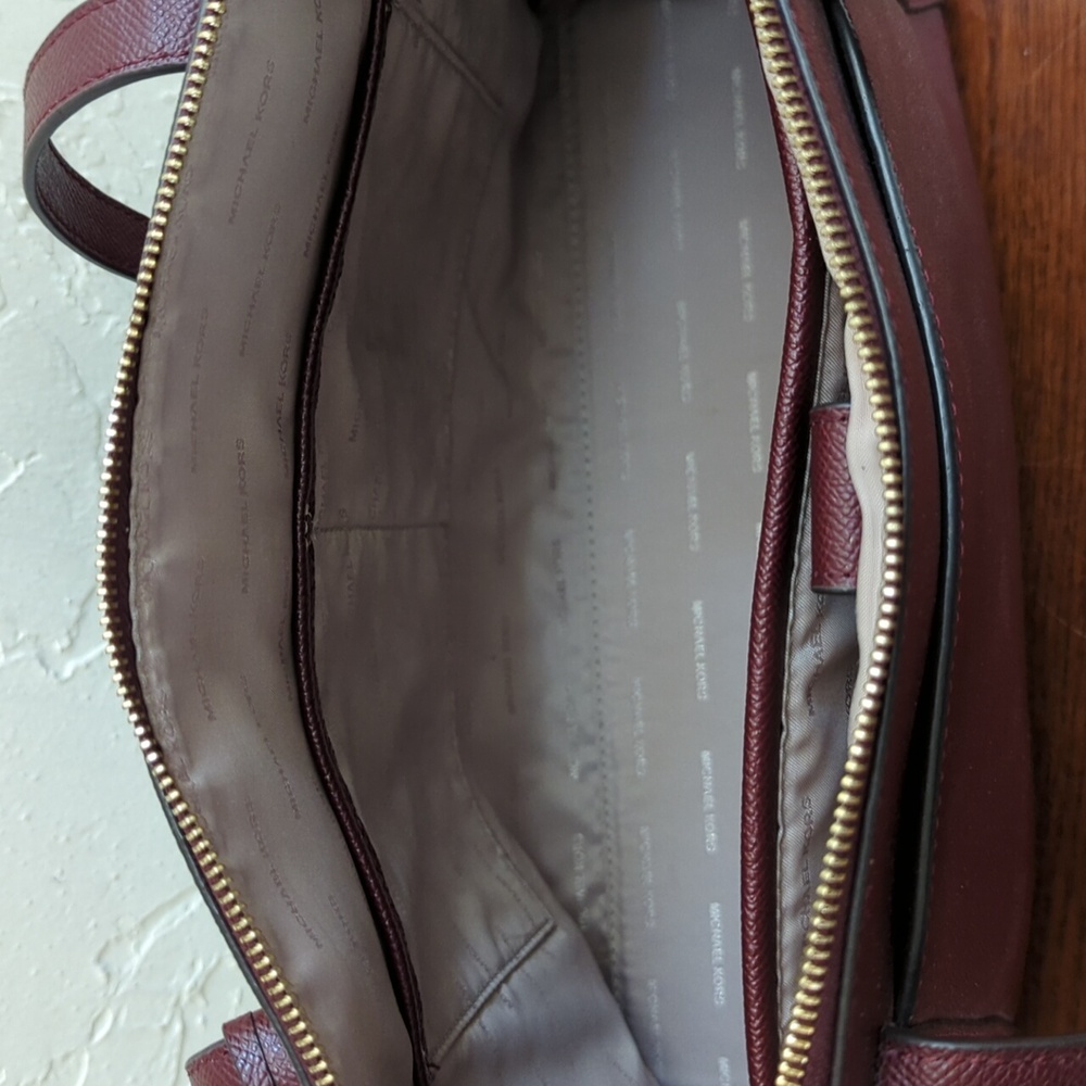 MICHAEL Michael Kors Oxblood Maddie Medium Crossgrain Leather Tote Bag - Picture 13 of 15